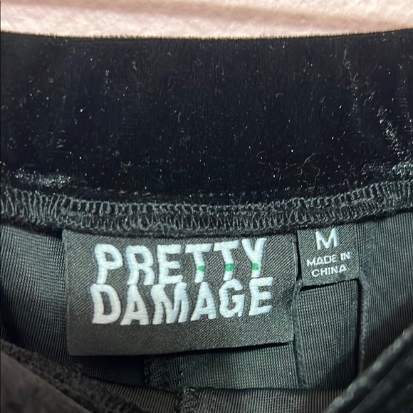 Pretty Damage Black Velvet Boot Cut Flare Pants w/Lace Bottom. Size M - Picture 2 of 6